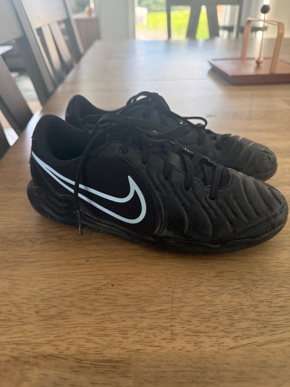 Nike Black Indoor Soccer Shoes with White Swoosh Used 6 Games. Boys 3.5Y